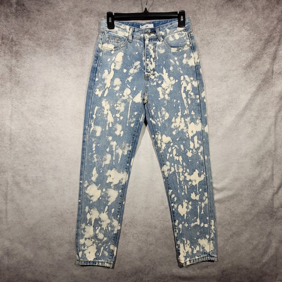 Adika Bleach Splatter Jeans Womens S 27x27 Blue Denim High Waisted Mom - Picture 1 of 11